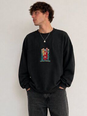Vintage Cheyenne River Embroidered Sweatshirt Mens XL Black Oversized Americana